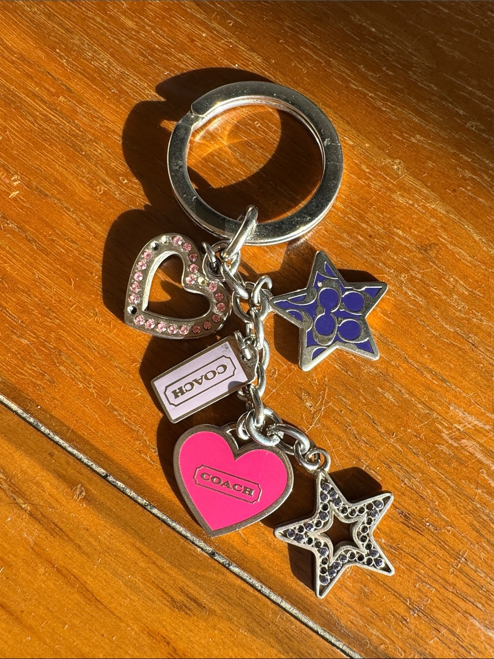 Coach Pink and Purple Heart & Star Charm Keyring